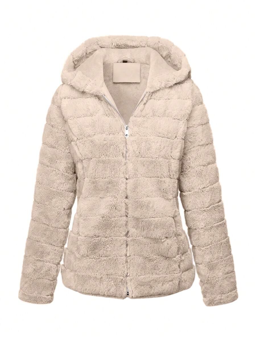 Chaqueta con capucha de piel sintética con bolsillos para mujer Risissida - La elección perfecta para otoño/invierno - Beis - Ver 1