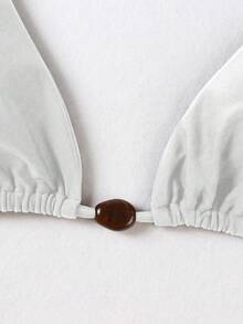 Polovedo 官方新款春夏优雅性感白色纯色系带女士比基尼泳装，适合海滩度假派对约会。 - 白色 - 查看 4