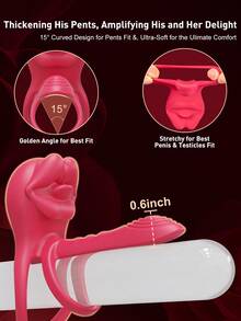 Anneau pénien vibrant avec stimulateur clitoridien en forme de rose, anneau pénien vibrant, jouet sexuel unisexe pour adultes, jouet sexuel pour couples avec vibrateur G-spot et clitoridien - Rouge - Voir 10