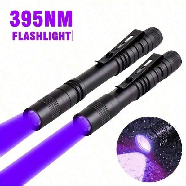1pc 395nm UV Black Light Flashlight, Small Portable Pocket Pen Lightsfor Leak, Pet Urine, Hotel Inspection, Dry Stain And Dye Detector Ultraviolet Invisible Ink Torch, Ore Moneyscorpion Detection Lamp (Notinclude Battery)