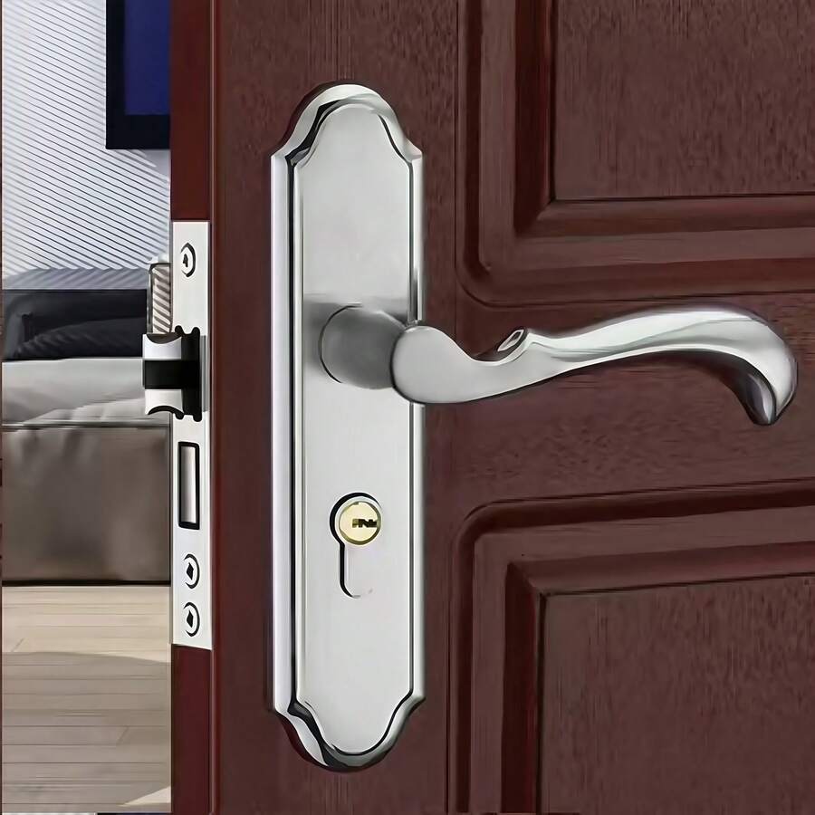 1 Set Stainless Steel Lock With 2 Handles, Bedroom/Kitchen Door Lock And Knob, Perfect Combination Of Modern And Technology - Silver - View 1