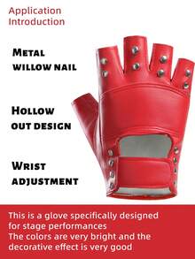 1 双骑行半指手套、摩托车赛车手套、音乐节舞台表演角色扮演舞蹈装饰铆钉朋克 PU 手套（女士） - 彩色 - 查看 4
