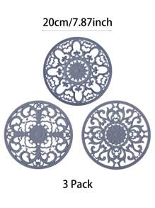 Set Of 3pcs Traditional Silicone Trivet Mat(20cm/7.87inch)(16cm/6.3nch) - Non-Slip & Heat Resistant Kitchen Hot Pads For Countertops & Table - Kitchen Trivets For Hot Dishes & Cookware - Hot Pot Holder For Pots & Pans