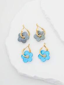 2 pares de brincos vazados de resina azul/iridescente, simples e elegantes, adequados para mulheres, uso diário, presente para amigos