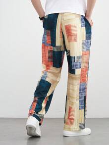 波西米亚格子休闲裤，宽松直筒裤，男士日常和节日穿着