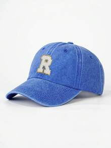 1pc Children English 26 Letter Pattern Washed Adjustable Baseball Cap, Unisex Outdoor Sun Hat Suitable For Boys And Girls, Spring/Autumn Travel, Beach Holiday - Sapphire - View 15