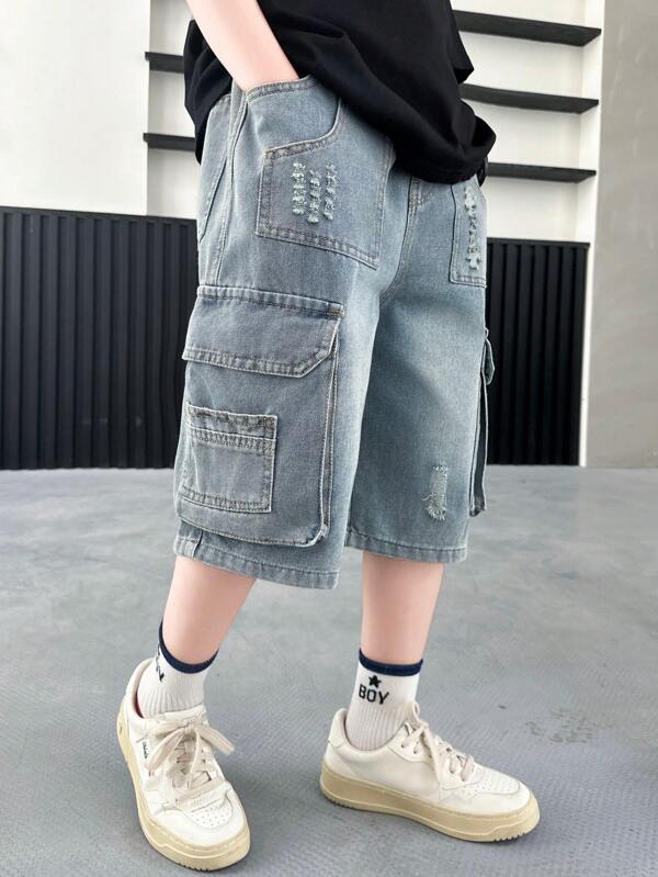Big Boys' Loose Fit Utility Denim 3/4 Pants, Summer