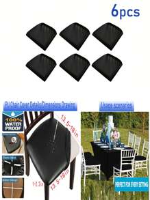 1/2pcs Black High Stretch Tablecloth + 6pcs Chair Cover Set, 4FT/6FT/8FT Polyester & Spandex Material Tablecloth, All-Season Tablecloth Covers, Full-Cover Chair Covers, PU Leather Chair Covers With Tie-Back, Suitable For Home, Indoor, Outdoor, Picnic And Camping, Fits All Holidays And Special Occasions