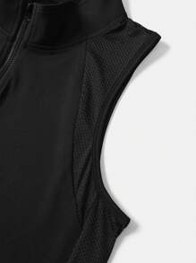 Parte superior de malla sin mangas de mujer con cuello alto y media cremallera, camisa deportiva transpirable para fitness, yoga y tenis