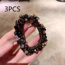 3pcs Fashionable Hair Accessories Set: Elegant Pearls & Crystals Hair Scrunchies, Multi-Functional Hair Styling Decorations, Simple Rhinestone Ponytail Holders