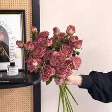 3pcs Vintage Style Artificial Rose Flowers, Decorated With Lifelike Blooms And Buds, Valentine's Day Gift - Multicolor - View 16