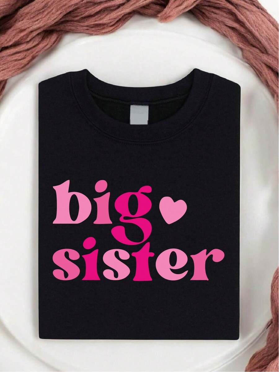 Sisters Group Big Sister T-Shirts, Big Sister Announcement Gift, Matching Sister Shirts, Big Sister Youth Gift, Cute Announcement Short Sleeve Tees MAPA37 - 黑色 - 查看 1