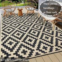 Reversible Mats, Plastic Straw Rug, Modern Area Rug, Large Floor Mat And Rug For Outdoors, RV, Patio, Backyard, Deck, Picnic, Beach, Trailer, Camping, Black & Cream, 9' X 12'