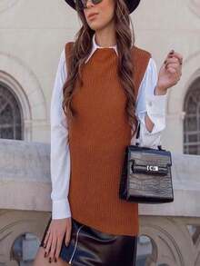 Women Sweater Vests - 棕色 - 查看 6