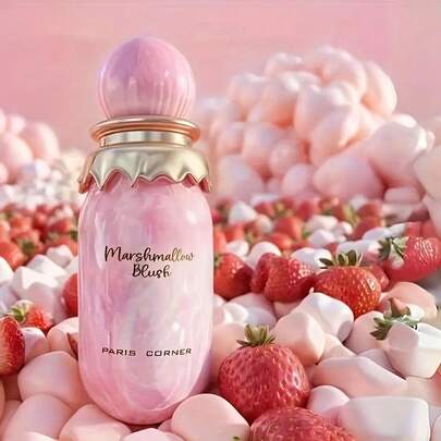 Marshmallow Blush EDP 3.4fl.Oz - Gourmand Marshmallow & Strawberry Perfume For Women, Long-Lasting Sweet Scent With Honey & Fruity Notes, Elegant Pink Glass Bottle With Golden Accents, Middle East Collection