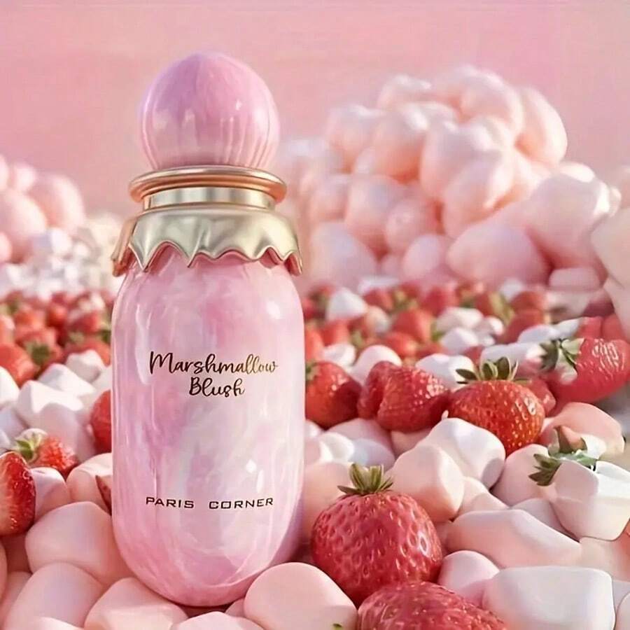Marshmallow Blush EDP 3.4fl.Oz - Gourmand Marshmallow & Strawberry Perfume For Women, Long-Lasting Sweet Scent With Honey & Fruity Notes, Elegant Pink Glass Bottle With Golden Accents, Middle East Collection - vui tươi - Xem 1