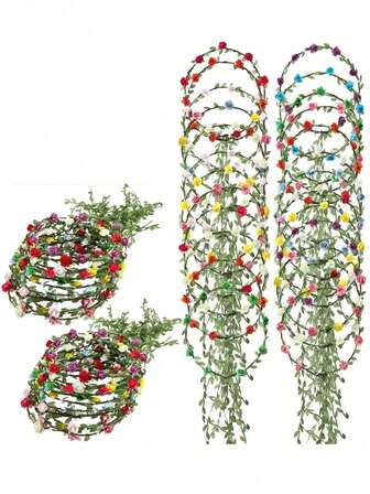 3pcs/Set Vibrant Flower Crown & Wreath Set - Colorful Flower Headbands With Green Leaves For Women - Great For Weddings, Festivals, Holidays And Photography Props, Floral Decoration