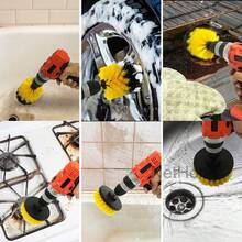6-Piece Electric Drill Brush Set – Multi-Surface Power Scrubber Kit With Interchangeable Drill Attachments - Yellow - View 3
