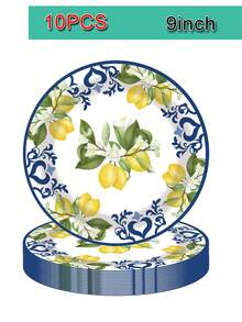Set Perlengkapan Pesta Tema Lemon 10/50pcs - Dekorasi Pesta Tema Lemon, Termasuk Piring Bermotif Lemon Kuning, Piring Kertas 7 Inch/9 Inch, Serbet, Gelas Kertas 9oz, Peralatan Makan Pesta Sekali Pakai Dekorasi Buah Lemon Musim Panas (10 Porsi) - MultiWarna - View 4