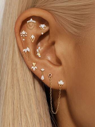 1 件 925 纯银榄尖形菱形心形平背不对称耳轮穿孔精美珠宝适合日常佩戴婚礼派对订婚周年纪念情人节