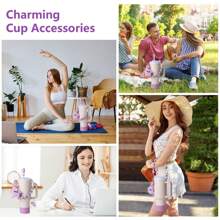 7 piezas de accesorios para la Copa : correa para asa de botella de agua, protector de silicona para taza, soporte para lápiz labial, dijes de llavero y dijes para asa, accesorios de tapa para funda de pajita, compatible con Cup de 40oz/30oz, artículos escolares