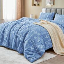 Duvet Cover King Size, Reversible Floral Lavender Duvet Cover Set With Zipper Closure, 3 Pieces Botanical Patterns Soft Microfiber Bedding Set (90"X104", 2 Pillow Cases 20"*36") - 01 - 冰藍色葉子(無被子) - 查看 3