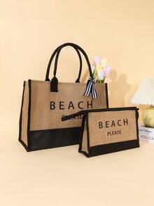 3件/1件/2件装个性化伴娘包及衣架，亚麻手提袋，伴娘礼品袋，单身派对包，沙滩包，礼品袋，新娘送礼会包，字母印花沙滩手提袋，送给朋友、女性、年轻职业人士和上班族的理想礼物，适合周年纪念日、节日等场合。大号手提袋，送给女性的理想礼物。时尚波浪向日葵遮阳帽套装 - 彩色 - 查看 13