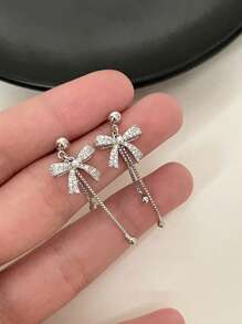 1 Paar modische Ohrringe mit Schleife, Quaste, langen Kristallrhinestones, süßes Mädchen-Design