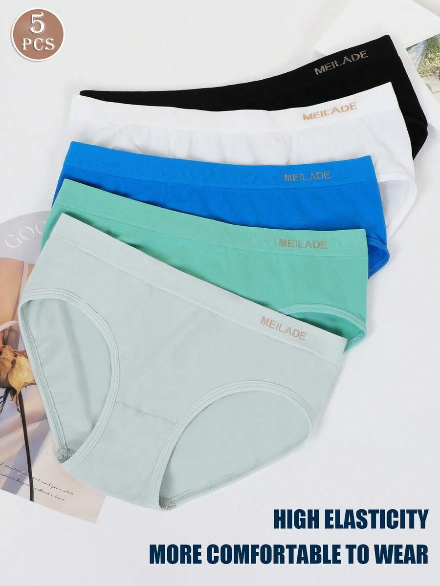 5条装无缝内裤中腰美拉德色女士三角裤提臀高弹力内裤舒适透气女士内衣女士平腹塑身内裤