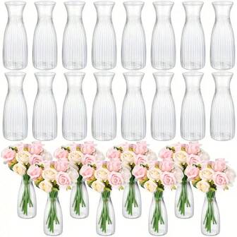 1/2/5/8/10pcs Plastic Striped Vases, Transparent Flower Vases Floral Combination Crafts Suitable For Various Bouquet Decoration, Display, Festivals And Home Decor, Applicable For Tabletop Decor, Wedding, Christmas, Dinner Party Room Decor Glass Vase