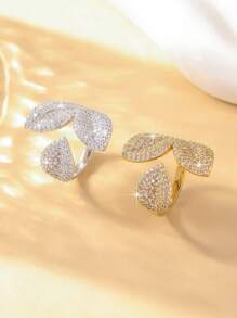 1pc Cubic Zirconia Leaf Rings For Women, Casual Index Finger Accessory,Exaggerated Decor,Elegant Statement Piece For Female, Perfect For Party, Birthday, Anniversary Gift