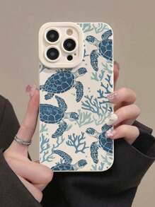 1 pieza Funda protectora de teléfono a prueba de golpes y gruesa con diseño de tortuga marina pintada a colores, compatible con iPhone 16/16 Pro Max, iPhone 15 XR/7/8, iPhone 15 Pro Max, 12 Pro Max, 13 Pro Max, 14 Pro Max, 13, 14, 11, 12P, 14P, 11P, 12, A13, A22, A21S, A514G, A52, S22 Ultra, A33 5G