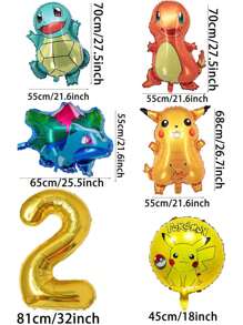 pokemon 10 piezas de globos con temática de Pokemon, globos de Pikachu, pequeños dragones de fuego, globos decorativos de la tortuga Jenni para fiesta de cumpleaños