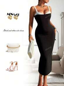 Europe And The United States Women's 2025 Summer New Bag Hip Slim-Fit Color Contrast Strap Dress