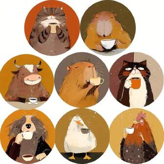 Set de 8 posavasos de madera con diseño de animales lindos, adecuado para sala de estar, cocina, comedor, espacios de negocios, regalo