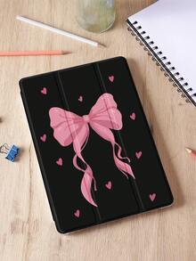1pc Black Background, Pink Bow, Heart Pattern Tablet Protective Case, Compatible With Apple IPad 10.2" 2021/2020, IPad Pro, Galaxy Tab A8 10.5" Huawei Matepad 10.4/Tab, Mi Pad, Anti-Drop, With Pen Slot, Sleep/Wake Support - Multicolor - View 2