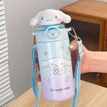 Sanrio 1 Stück Hello Kitty 316 rostfreier Stahl Isolier-Wasserflasche 600ml auslaufsicher mit Strohhalm & Riemen, süßer Buchstabendruck Reise-Trinkbecher für Frauen, Weihnachten Halloween Thanksgiving Geschenk, Urlaubsgeschenk | Charakter-Themen-Trinkflasche