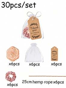 32/30/24/16/15/5/4件套玫瑰花造型便携式化妆镜，婚礼回礼，新娘送礼；玫瑰花造型旅行镜套装，含化妆刷、感谢卡、亚麻绳和欧根纱袋，适合新娘赠送