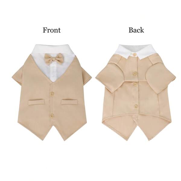 1pc Elegant Gentleman Pet Tuxedo With Bow Tie 2 In 1 Dog Suit Jacket, Suitable For Small/Medium Dogs & Cats, Perfect For Wedding, Birthday, Party Events