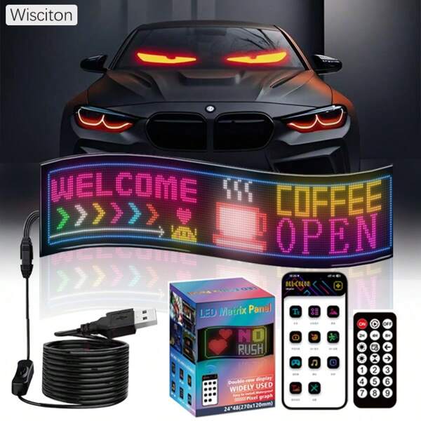 Wisciton Pannello di display flessibile a LED RGB Matrix per camion, con animazione programmabile, controllo tramite app Bluetooth, ideale per creazione di insegne luminose scorrevoli