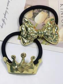 2 Pieces Of Minimalist Cold Style Metal Hair Rope Alloy Hair Ring New Korean Style High-End Ponytail Hair Tie Hair Rubber Band Head Rope Crown Alloy Cold Style High-End Shiny Seamless Hair Ring Minimalist Hair Rope Queen