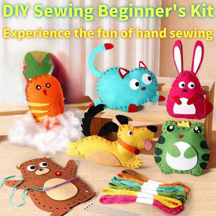 YCHYAN – Kit De Costura De Fieltro Para Niños (4 Piezas), Animales: Conejito, Dinosaurio, Unicornio Y Panda, Manualidad Educativa Para +3 Años