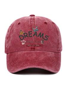 1 pièce Casquette de baseball imprimée "DREAMS", minimaliste, décontractée, mode, vintage, avec une sangle absorbante douce, taille réglable, légère, protection solaire, polyvalente, convient aux activités extérieures, port quotidien, rassemblements, vacances, cadeau parfait pour les amis et la famille