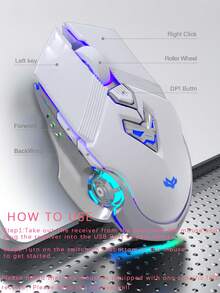 1 pieza Ratón inalámbrico recargable para juegos de 2,4 G, retroiluminación de 7 colores, puerto de carga Tipo C, adecuado para portátiles y ordenadores de escritorio - Multicolor - Ver 10