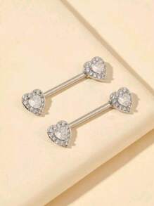 1 Pair Stainless Steel Tongue Ring Piercing Body Jewelry Barbell Heart Shape Nipple Ring, Gift For Women & Girls