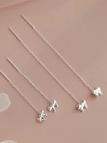 1 par de hilos para los oídos de plata S925 con lazo, elegantes pendientes colgantes para uso diario y fiestas, diseño de cuidado de los oídos hipoalergénico, set de regalo de lujo para mujeres