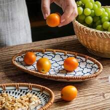 1 件 7.8 英寸陶瓷编织拼布桌面储物托盘，家用瓷器茶、小吃和装饰拼盘，适合酒店和家庭使用 - 白色 - 查看 7