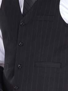男士三件套西裝，條紋雙排扣，標準版型，派對西裝外套、背心、長褲套裝，黑色，尺寸 XS-XXXL - 黑色 - 查看 6