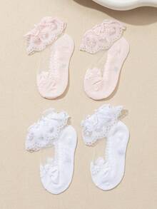 4 đôi tất ngắn bằng cotton mỏng thoáng khí dành cho bé gái và trẻ nhỏ, tất trẻ sơ sinh - Nhiều màu - Xem 2