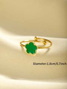1 件优雅不锈钢滴油花形戒指，女士礼物 - 綠色 - 查看 6